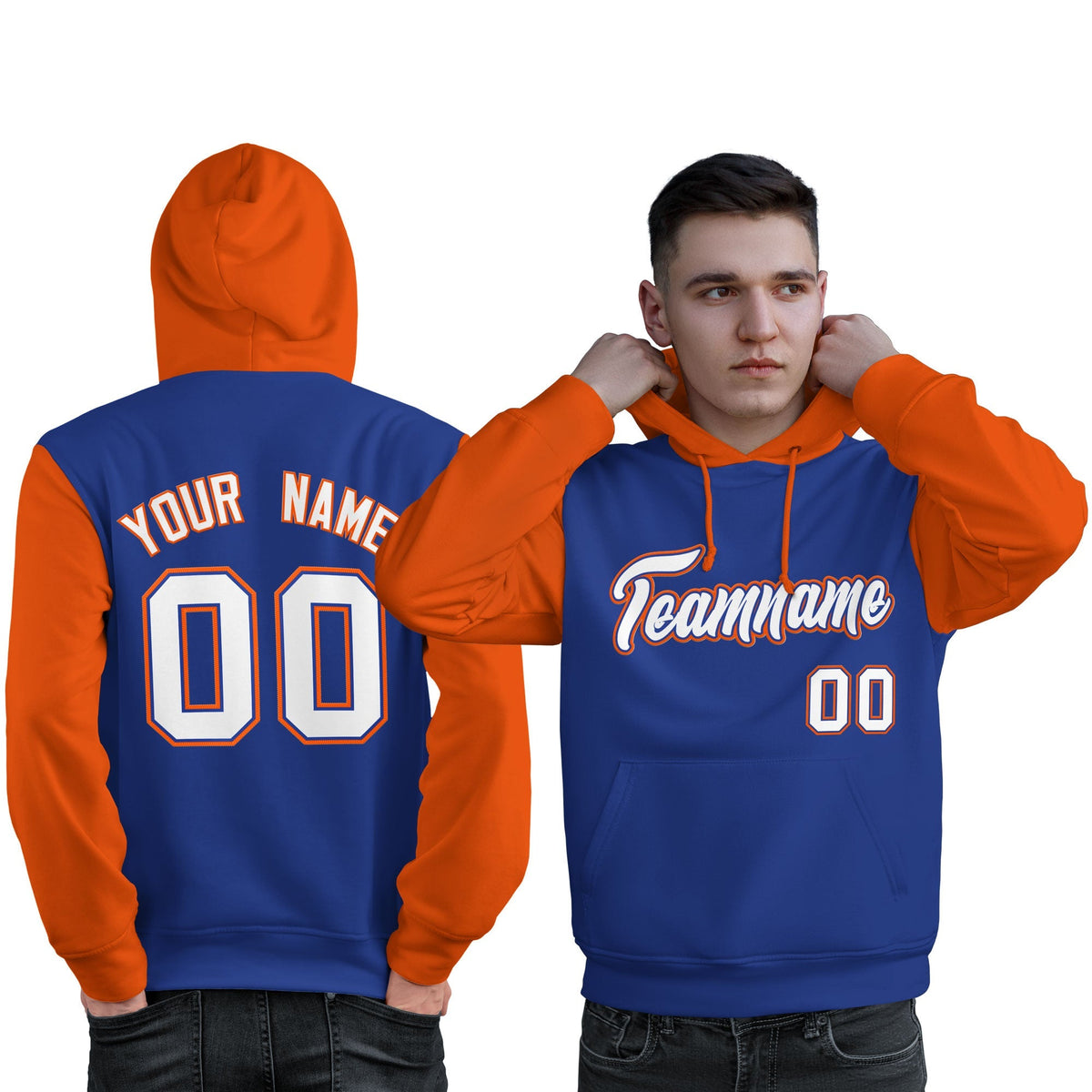 Custom Royal White-Orange Raglan Sleeves Pullover Personalized Sweatshirt Hoodie| KXKSHOP