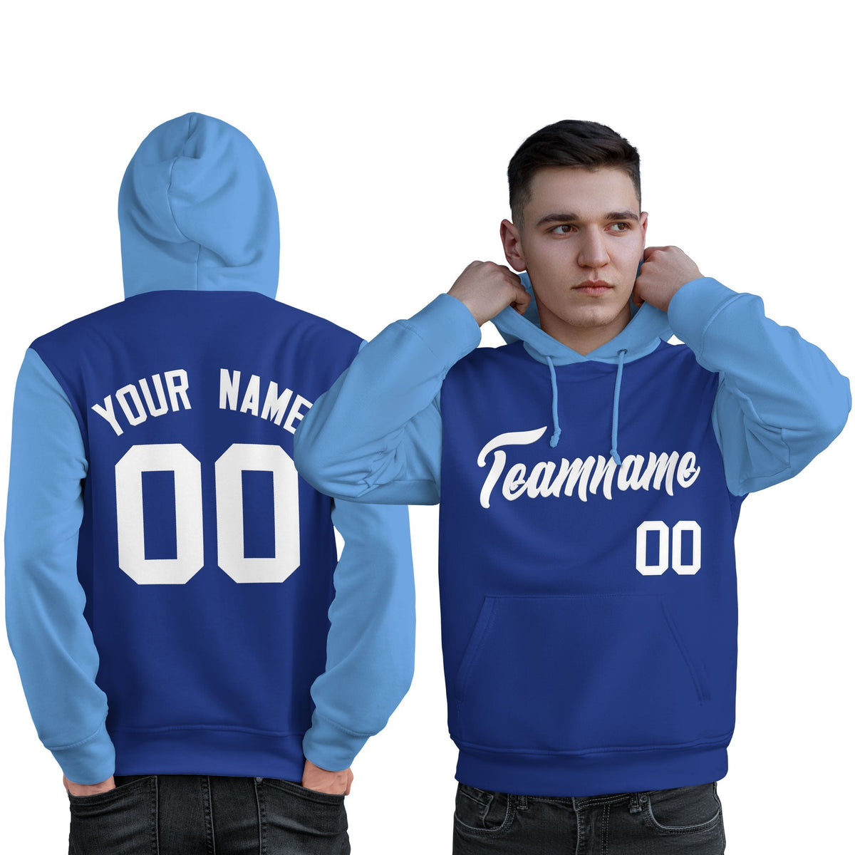 Custom Royal White-Light Blue Raglan Sleeves Pullover Personalized Sweatshirt Hoodie| KXKSHOP