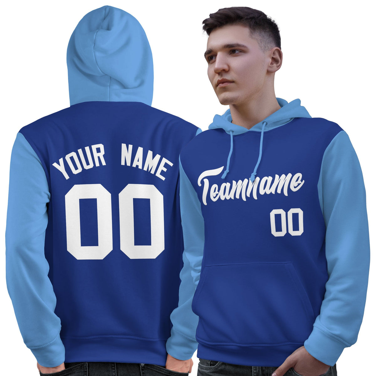 Custom Royal White-Light Blue Raglan Sleeves Pullover Personalized Sweatshirt Hoodie| KXKSHOP