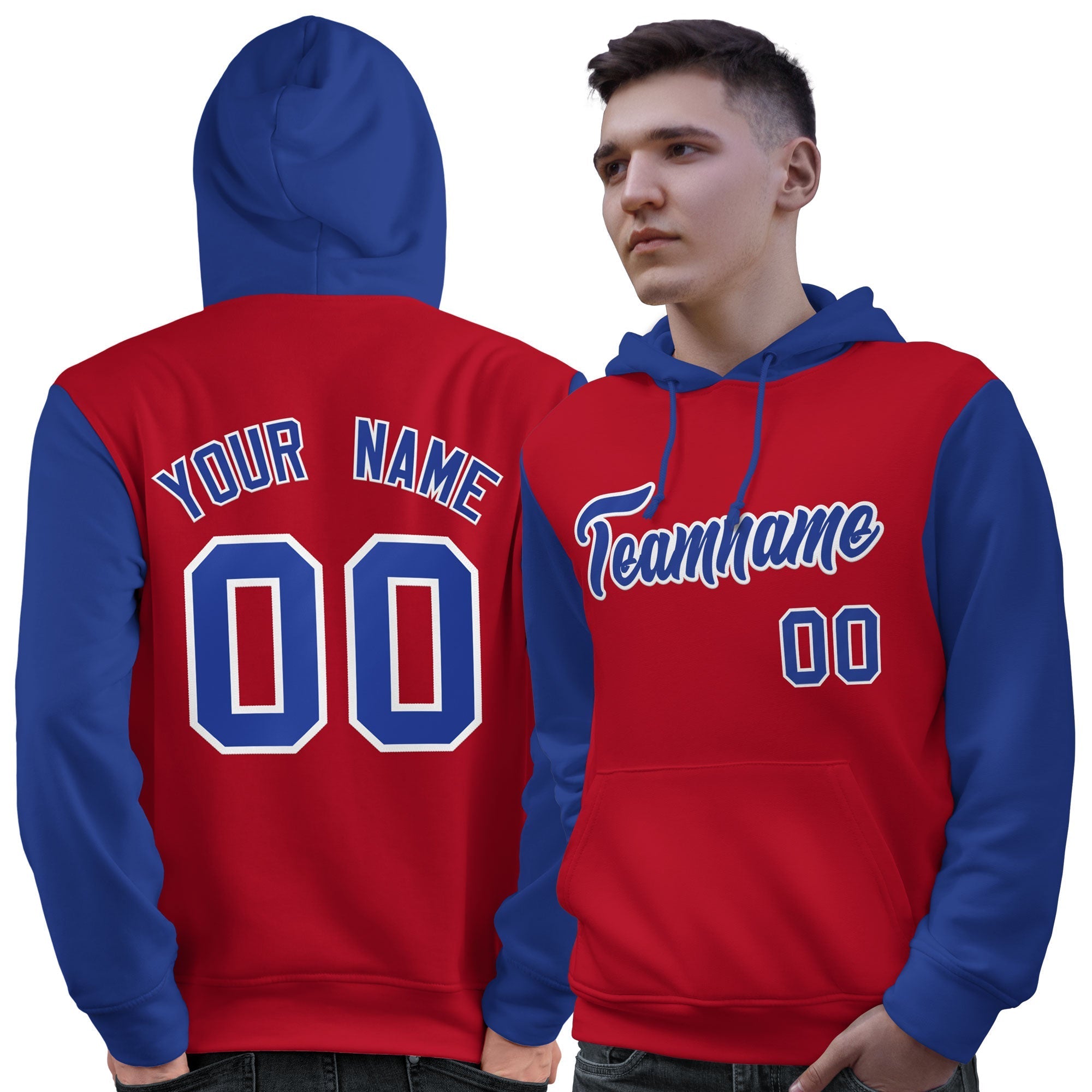 Custom Red Royal-White Raglan Sleeves Pullover Personalized Sweatshirt Hoodie| KXKSHOP