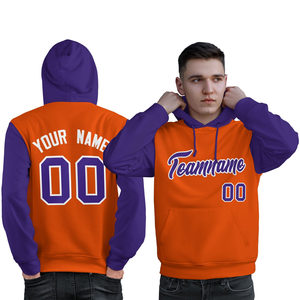Custom Orange Purple-White Raglan Sleeves Pullover Personalized Sweatshirt Hoodie| KXKSHOP