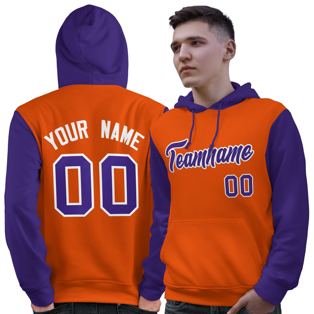 Custom Orange Purple-White Raglan Sleeves Pullover Personalized Sweatshirt Hoodie| KXKSHOP