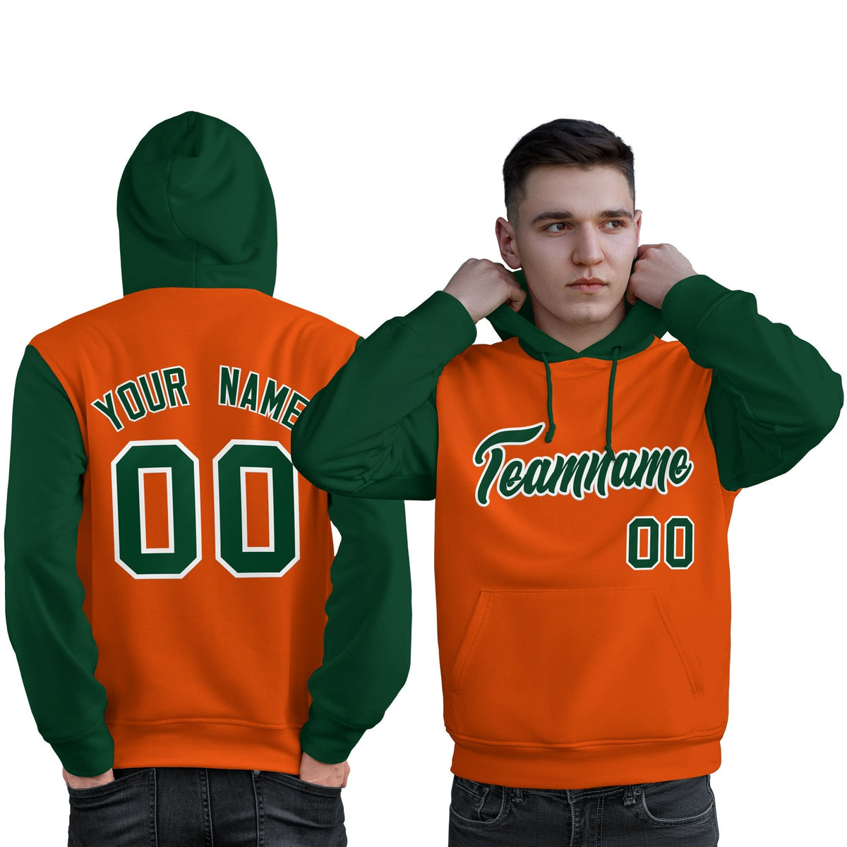Custom Orange Green-White Raglan Sleeves Pullover Personalized Sweatshirt Hoodie| KXKSHOP