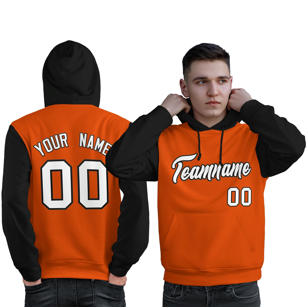 Custom Orange White-Black Raglan Sleeves Pullover Personalized Sweatshirt Hoodie| KXKSHOP