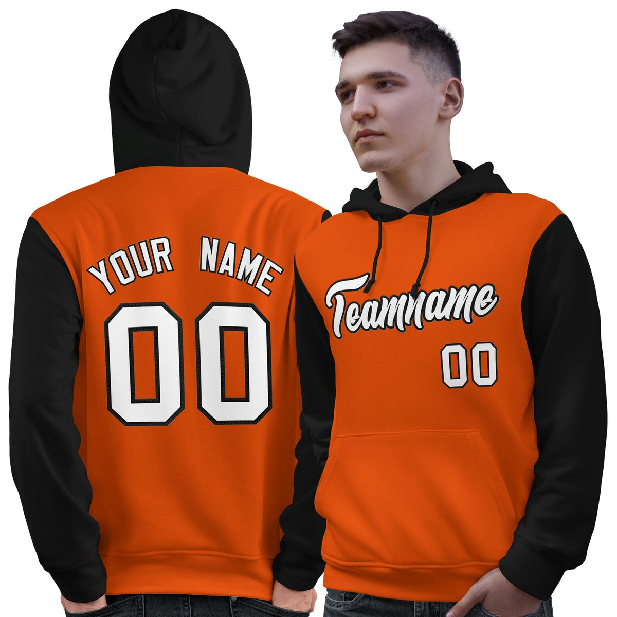 Custom Orange White-Black Raglan Sleeves Pullover Personalized Sweatshirt Hoodie| KXKSHOP
