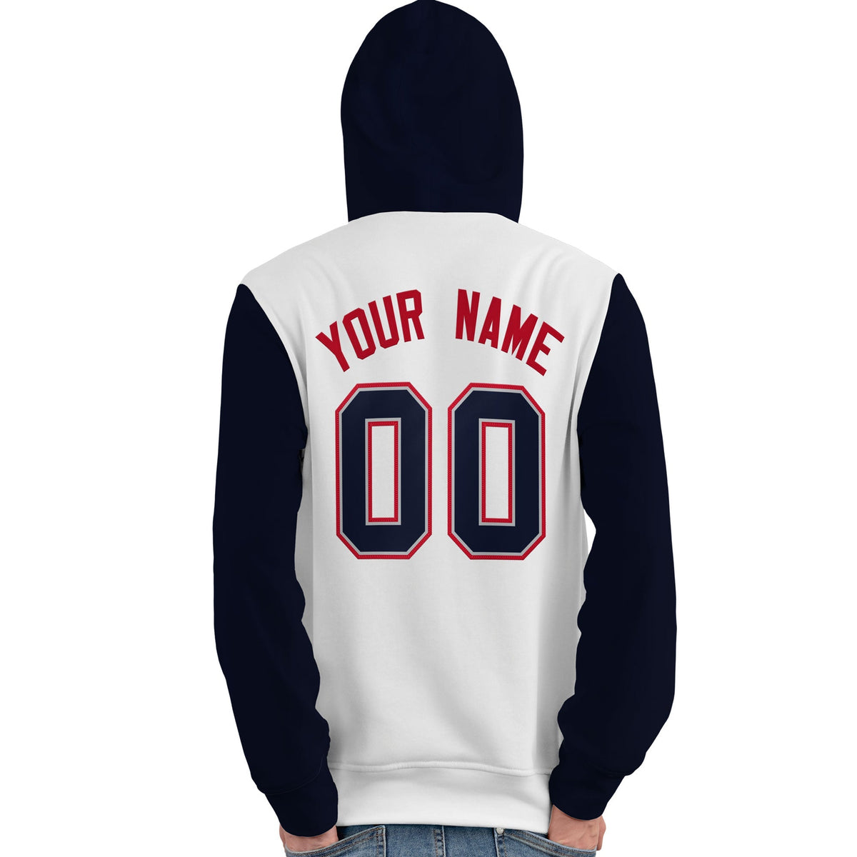 Custom White Navy-Red Raglan Sleeves Pullover Personalized Team Sweatshirt Hoodie| KXKSHOP