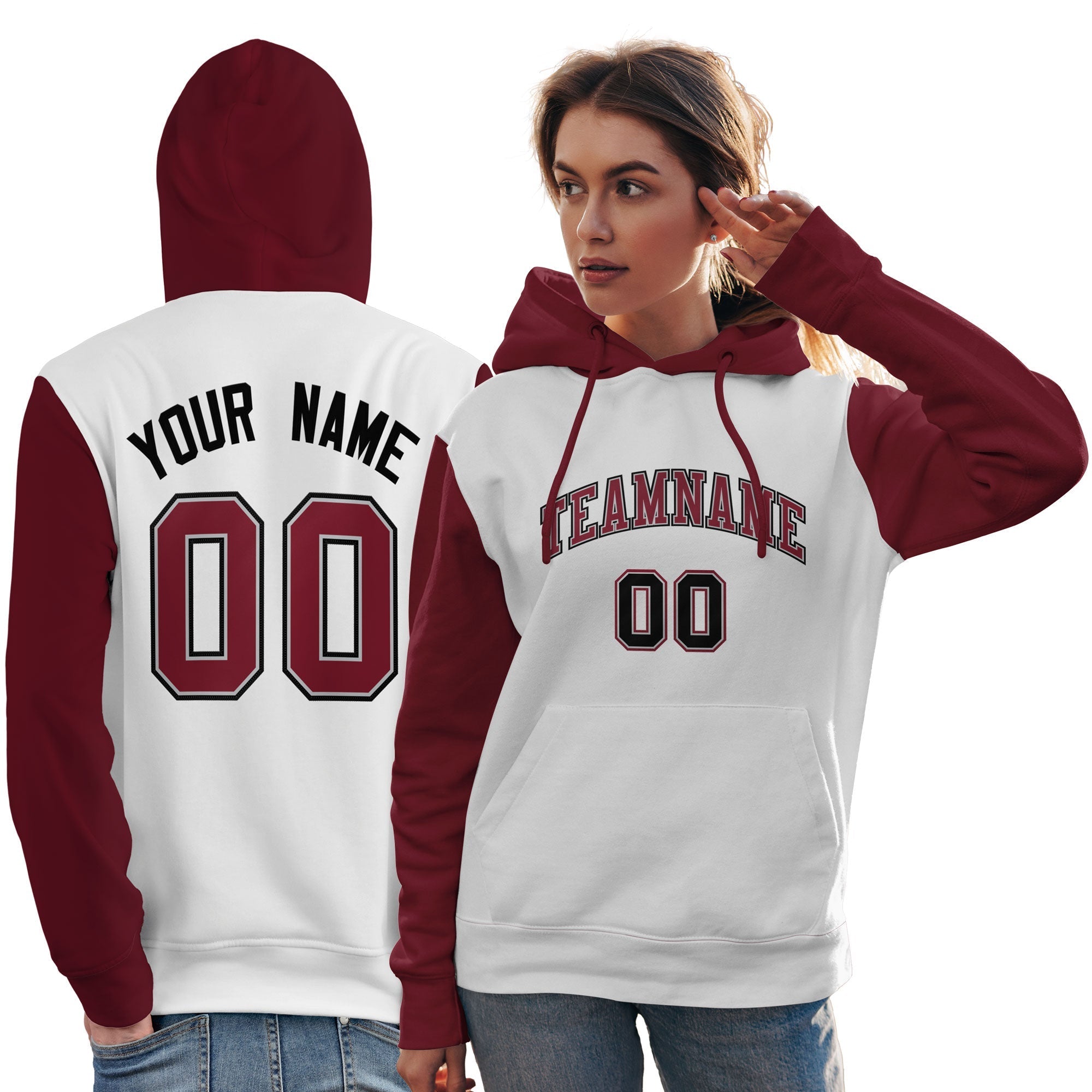 Custom White Crimson-Black Raglan Sleeves Pullover Personalized Team Sweatshirt Hoodie| KXKSHOP