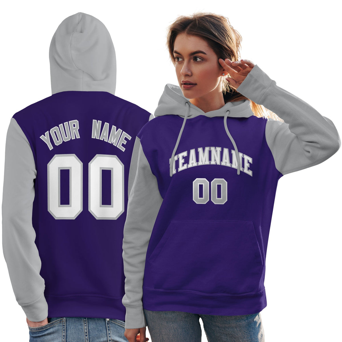 Custom Purple White-Gray Raglan Sleeves Pullover Personalized Team Sweatshirt Hoodie| KXKSHOP