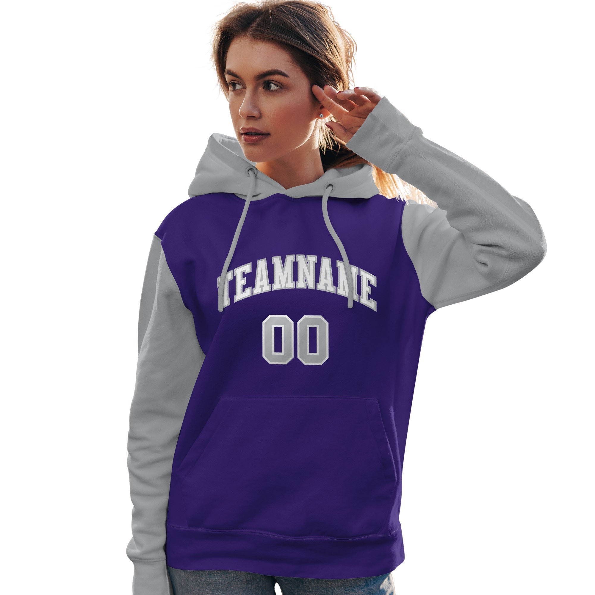 Custom Purple White-Gray Raglan Sleeves Pullover Personalized Team Sweatshirt Hoodie| KXKSHOP