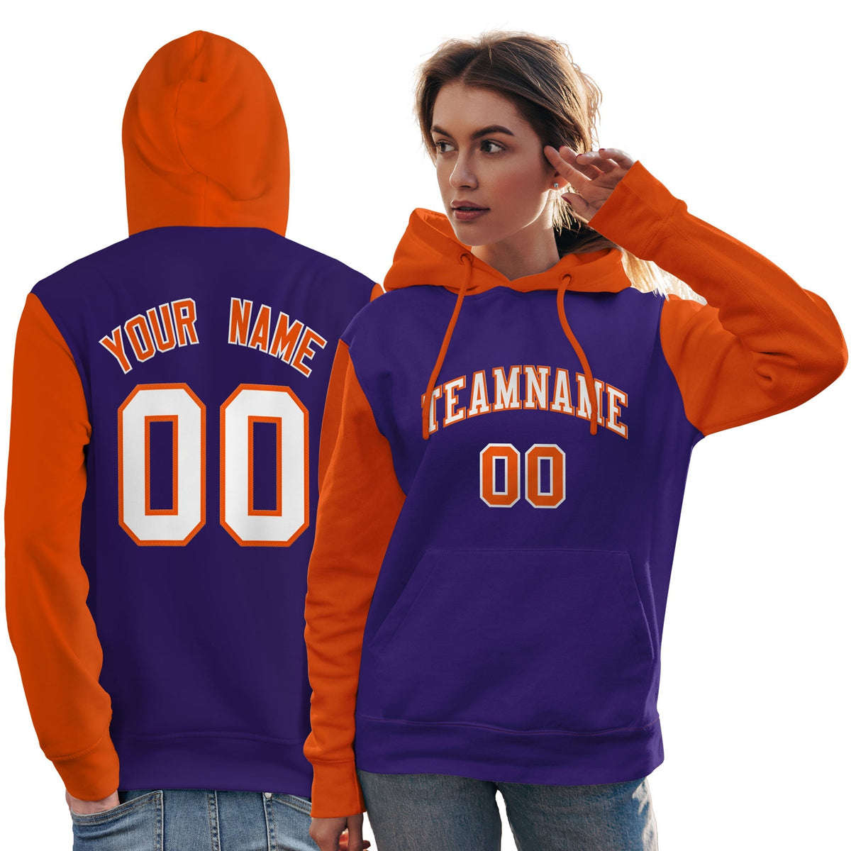 Custom Purple White-Orange Raglan Sleeves Pullover Personalized Team Sweatshirt Hoodie| KXKSHOP