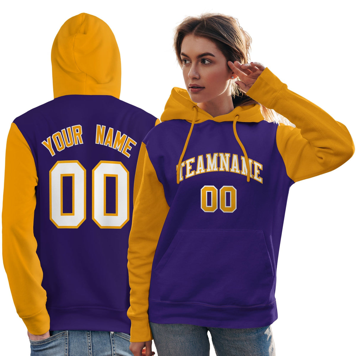 Custom Purple White-Gold Raglan Sleeves Pullover Personalized Team Sweatshirt Hoodie| KXKSHOP