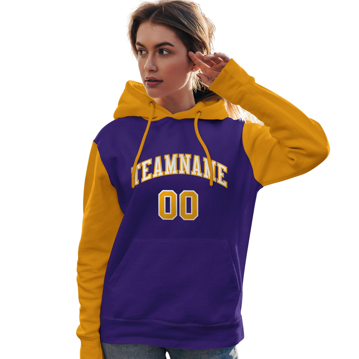 Custom Purple White-Gold Raglan Sleeves Pullover Personalized Team Sweatshirt Hoodie| KXKSHOP