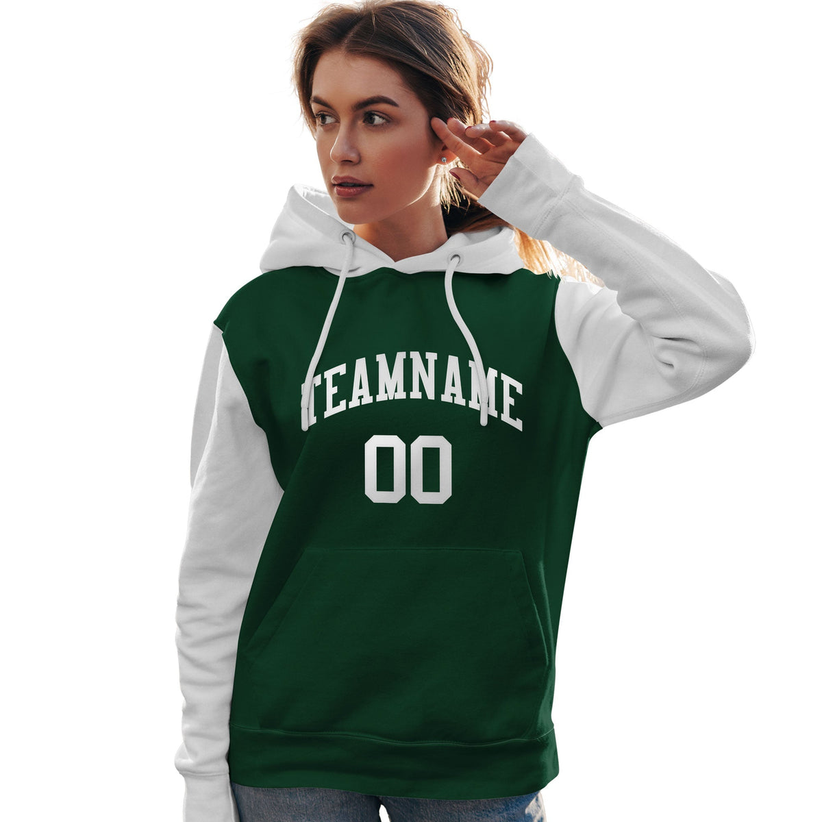 Custom Green White Raglan Sleeves Pullover Personalized Team Sweatshirt Hoodie| KXKSHOP