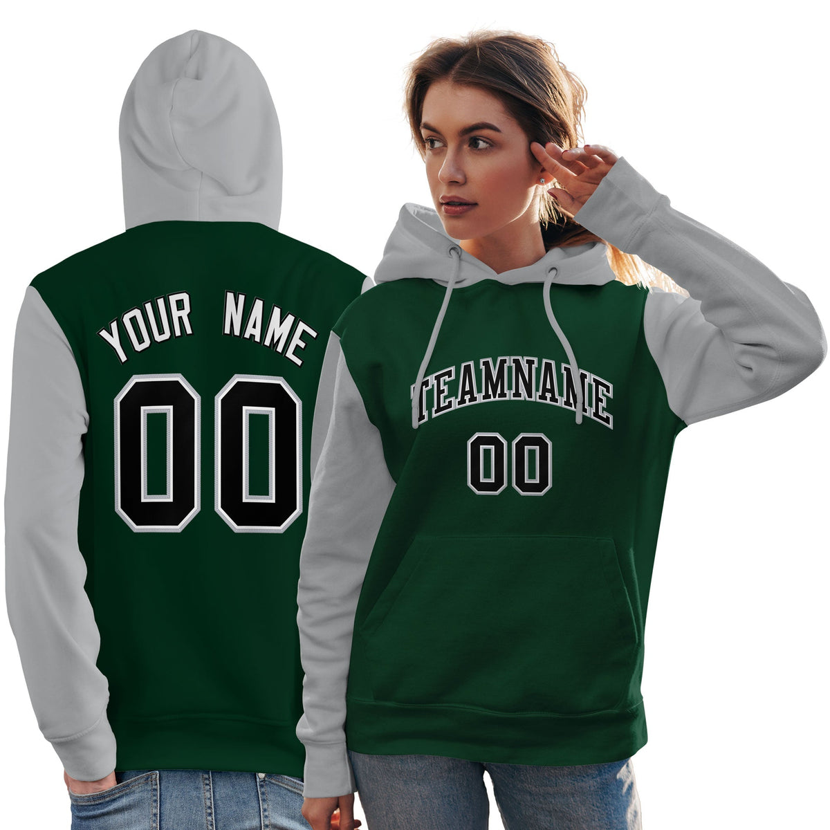 Custom Green Black-Gray Raglan Sleeves Pullover Personalized Team Sweatshirt Hoodie| KXKSHOP