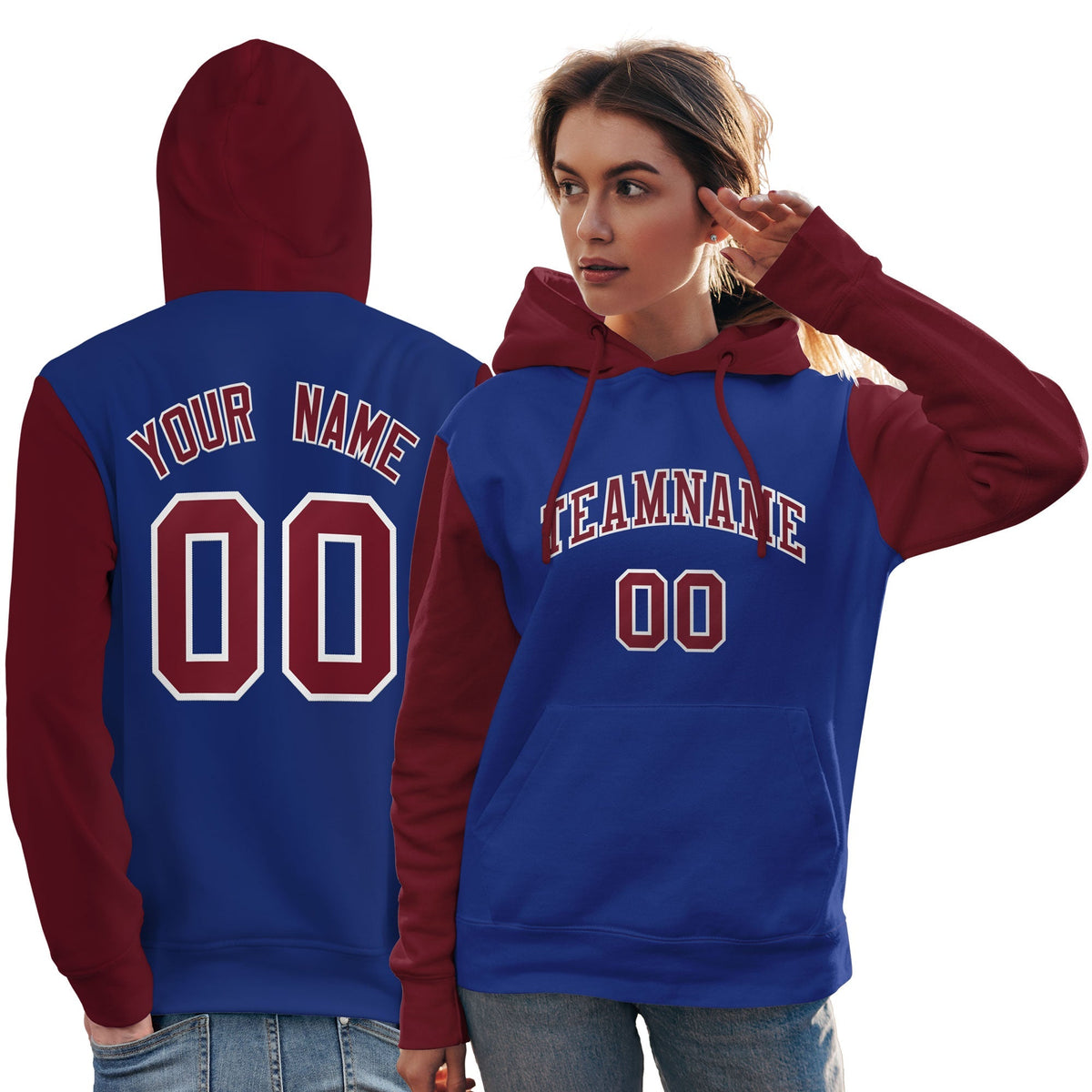 Custom Royal Crimson-White Raglan Sleeves Pullover Personalized Team Sweatshirt Hoodie| KXKSHOP