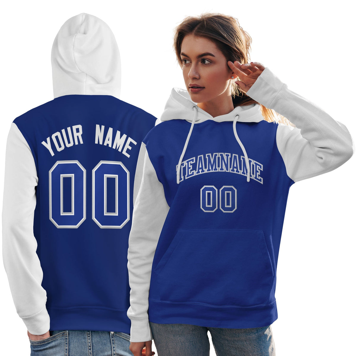 Custom Royal White-Gray Raglan Sleeves Pullover Personalized Team Sweatshirt Hoodie| KXKSHOP