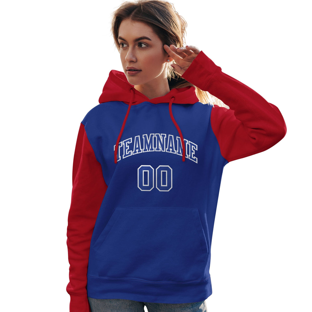 Custom Royal White-Red Raglan Sleeves Pullover Personalized Team Sweatshirt Hoodie| KXKSHOP