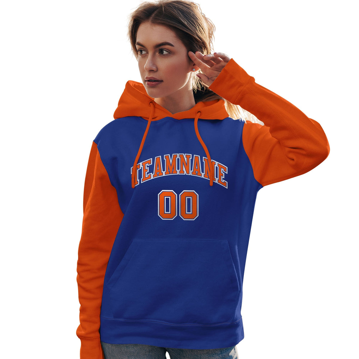 Custom Royal Orange-White Raglan Sleeves Pullover Personalized Team Sweatshirt Hoodie| KXKSHOP