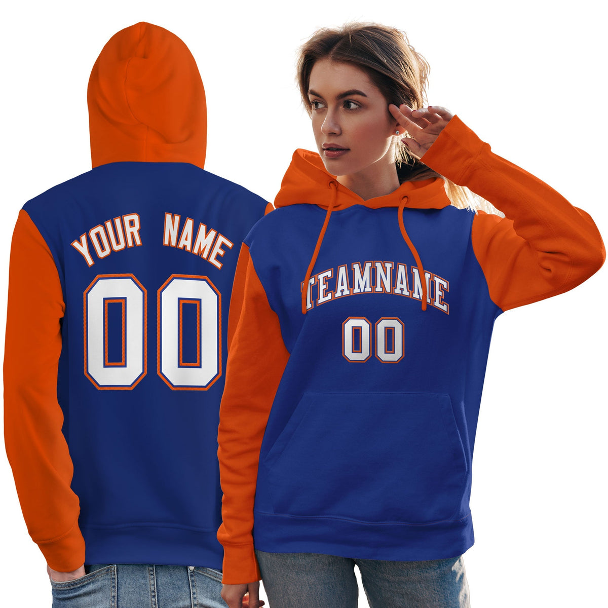 Custom Royal White-Orange Raglan Sleeves Pullover Personalized Team Sweatshirt Hoodie| KXKSHOP