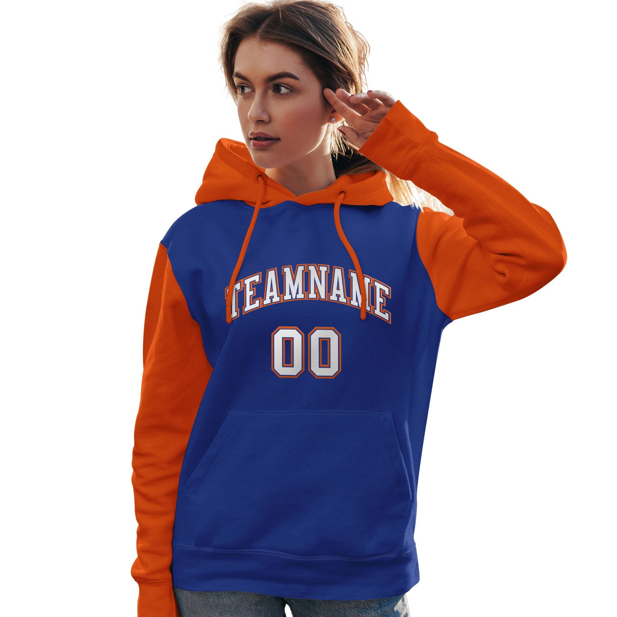 Custom Royal White-Orange Raglan Sleeves Pullover Personalized Team Sweatshirt Hoodie| KXKSHOP