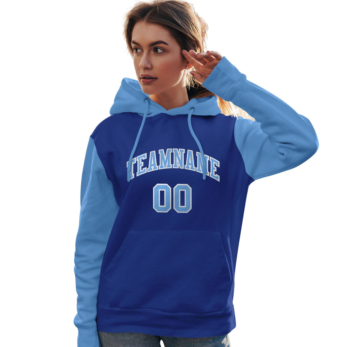Custom Royal Light Blue-White Raglan Sleeves Pullover Personalized Team Sweatshirt Hoodie| KXKSHOP
