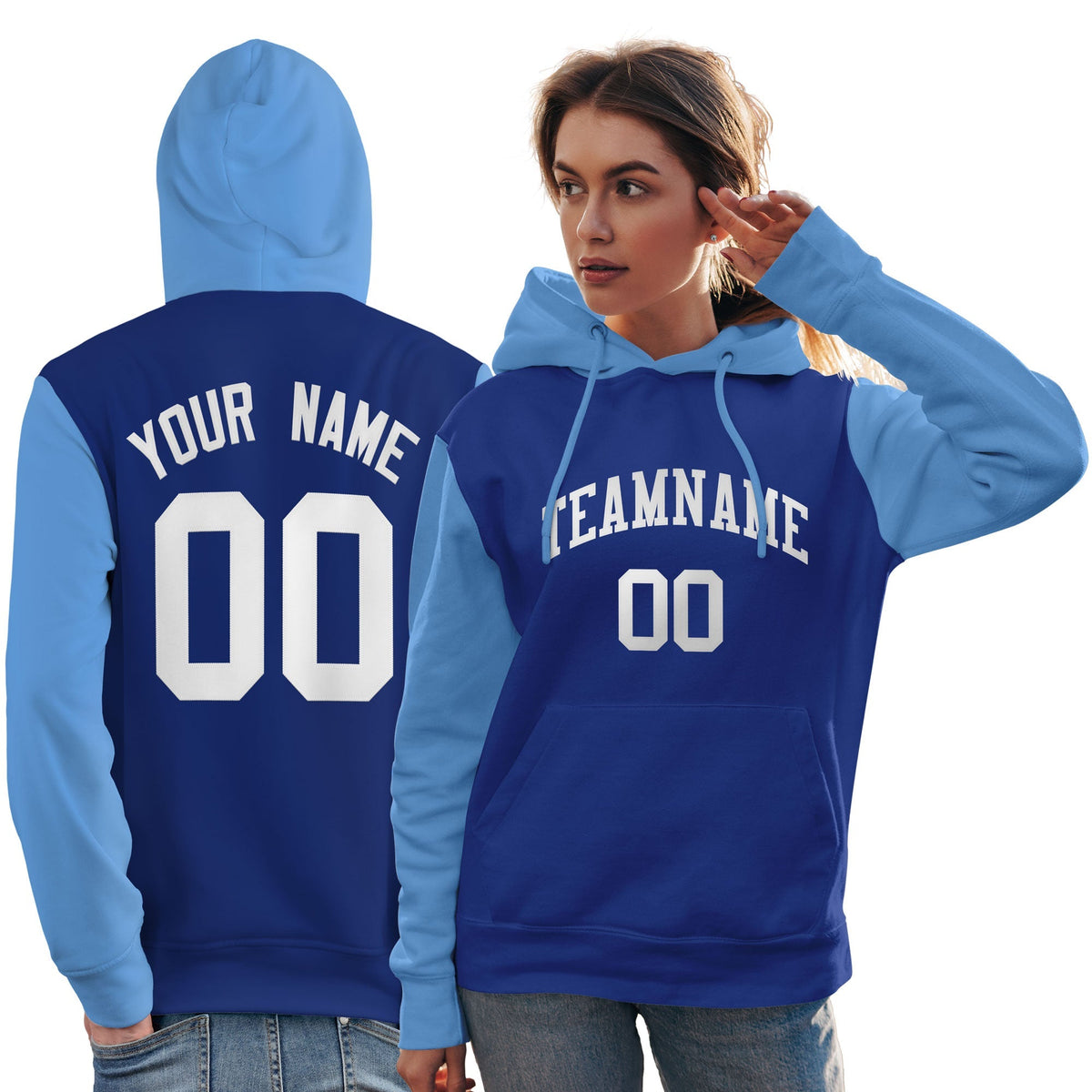 Custom Royal White-Light Blue Raglan Sleeves Pullover Personalized Team Sweatshirt Hoodie| KXKSHOP