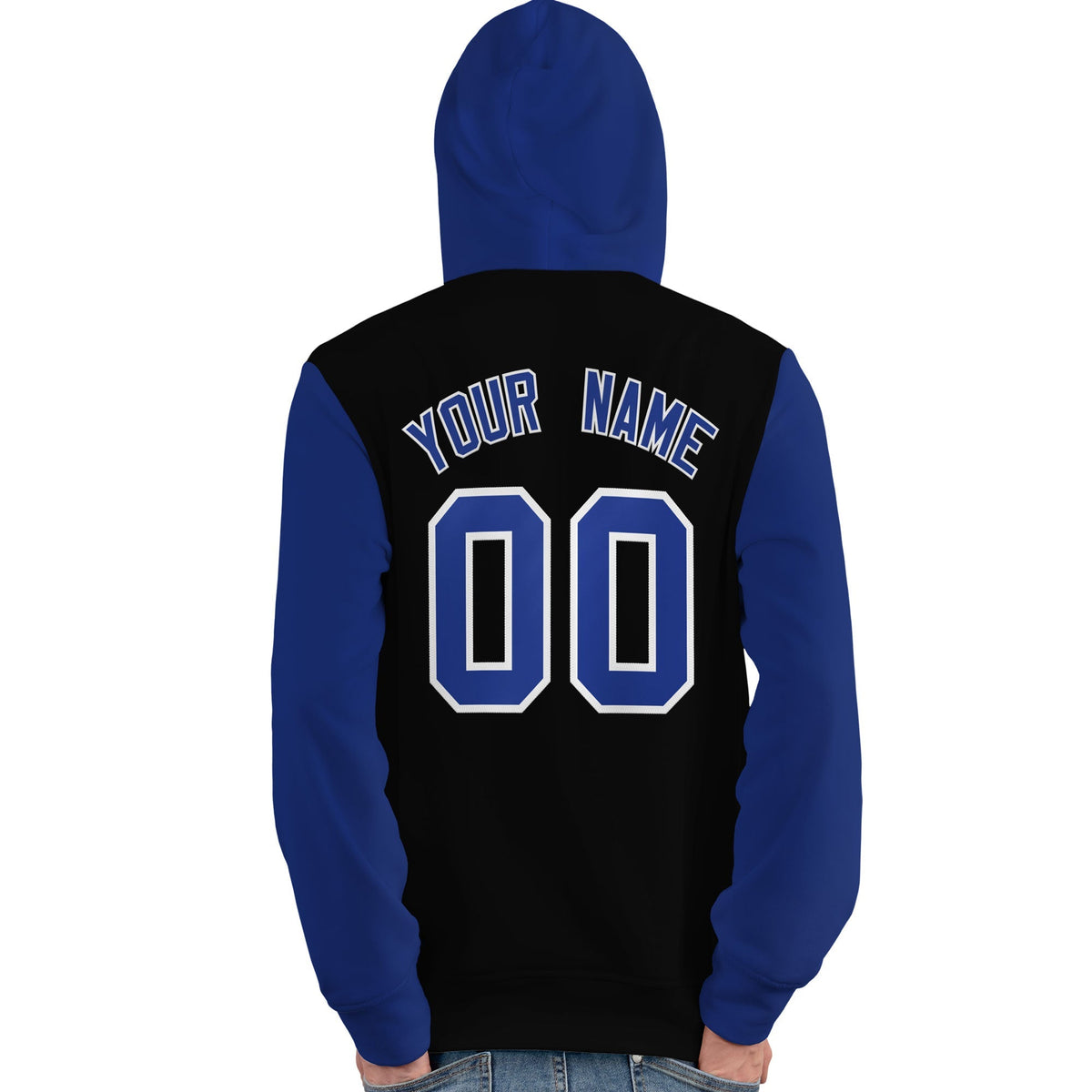 Custom Black Royal-White Raglan Sleeves Pullover Personalized Team Sweatshirt Hoodie| KXKSHOP