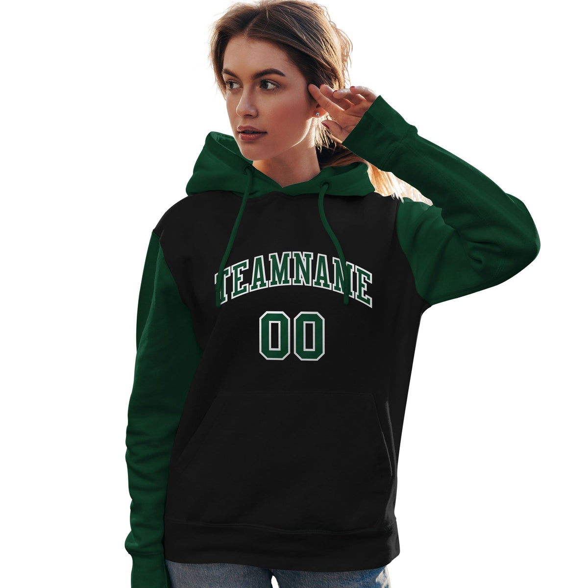Custom Black Green-White Raglan Sleeves Pullover Personalized Team Sweatshirt Hoodie| KXKSHOP