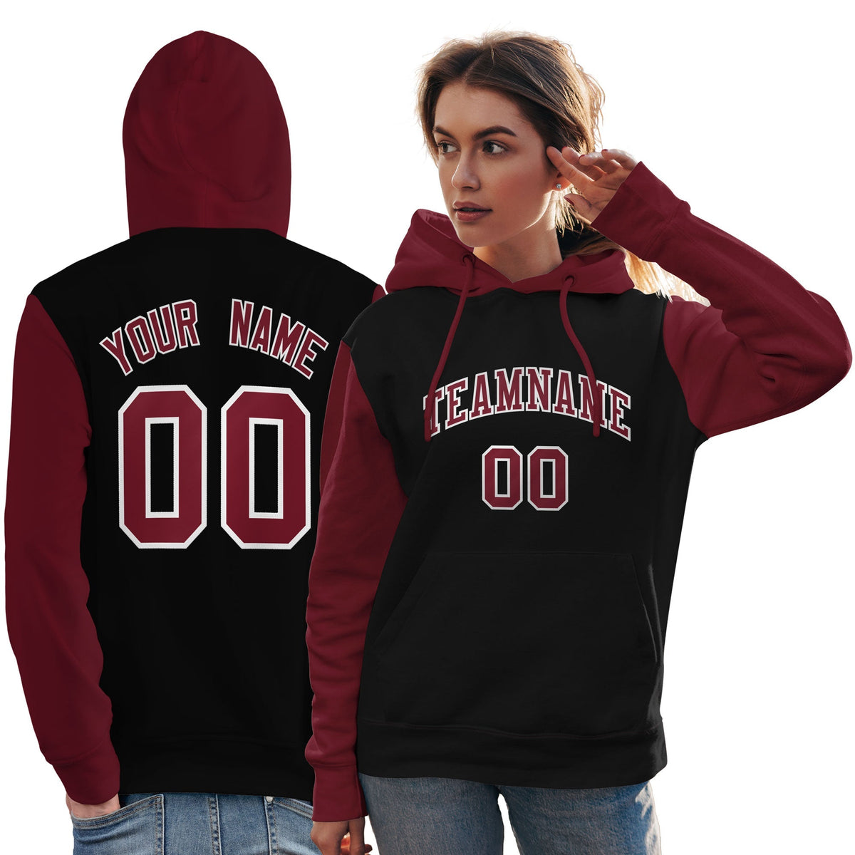 Custom Black Crimson-White Raglan Sleeves Pullover Personalized Team Sweatshirt Hoodie| KXKSHOP
