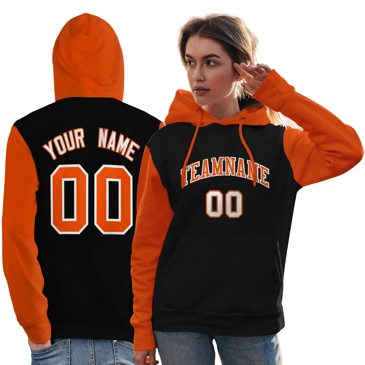 Custom Black Orange-White Raglan Sleeves Pullover Personalized Team Sweatshirt Hoodie| KXKSHOP