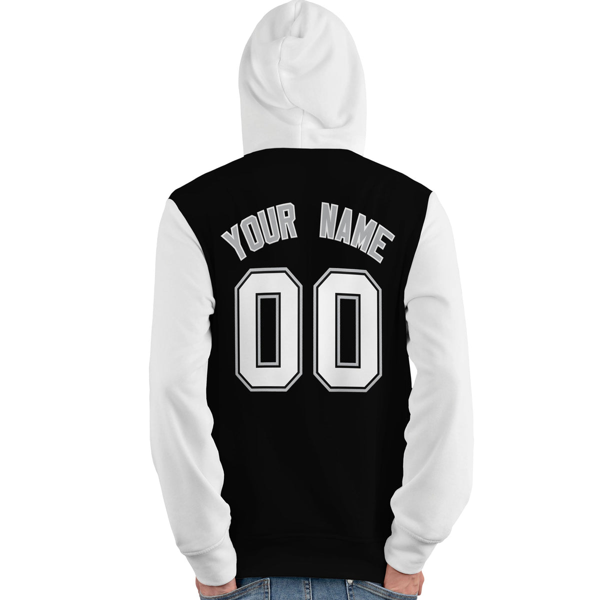 Custom Black White-Gray Raglan Sleeves Pullover Personalized Team Sweatshirt Hoodie| KXKSHOP