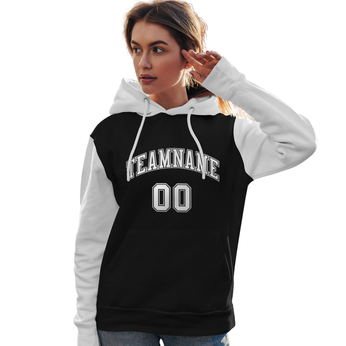 Custom Black White-Gray Raglan Sleeves Pullover Personalized Team Sweatshirt Hoodie| KXKSHOP