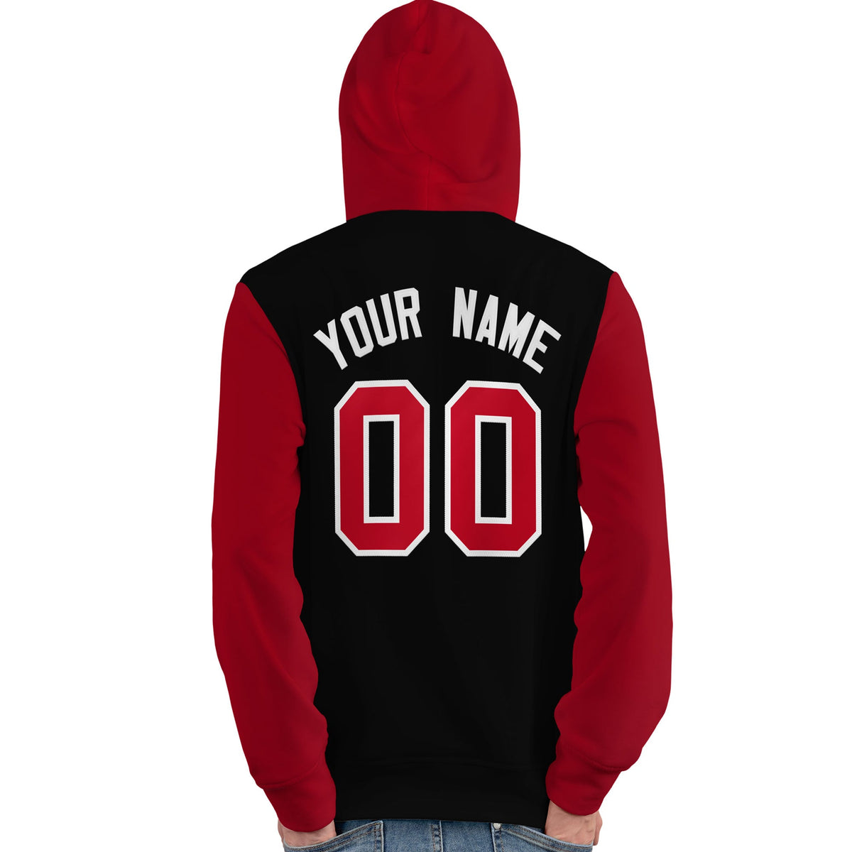 Custom Black Red-White Raglan Sleeves Pullover Personalized Team Sweatshirt Hoodie| KXKSHOP