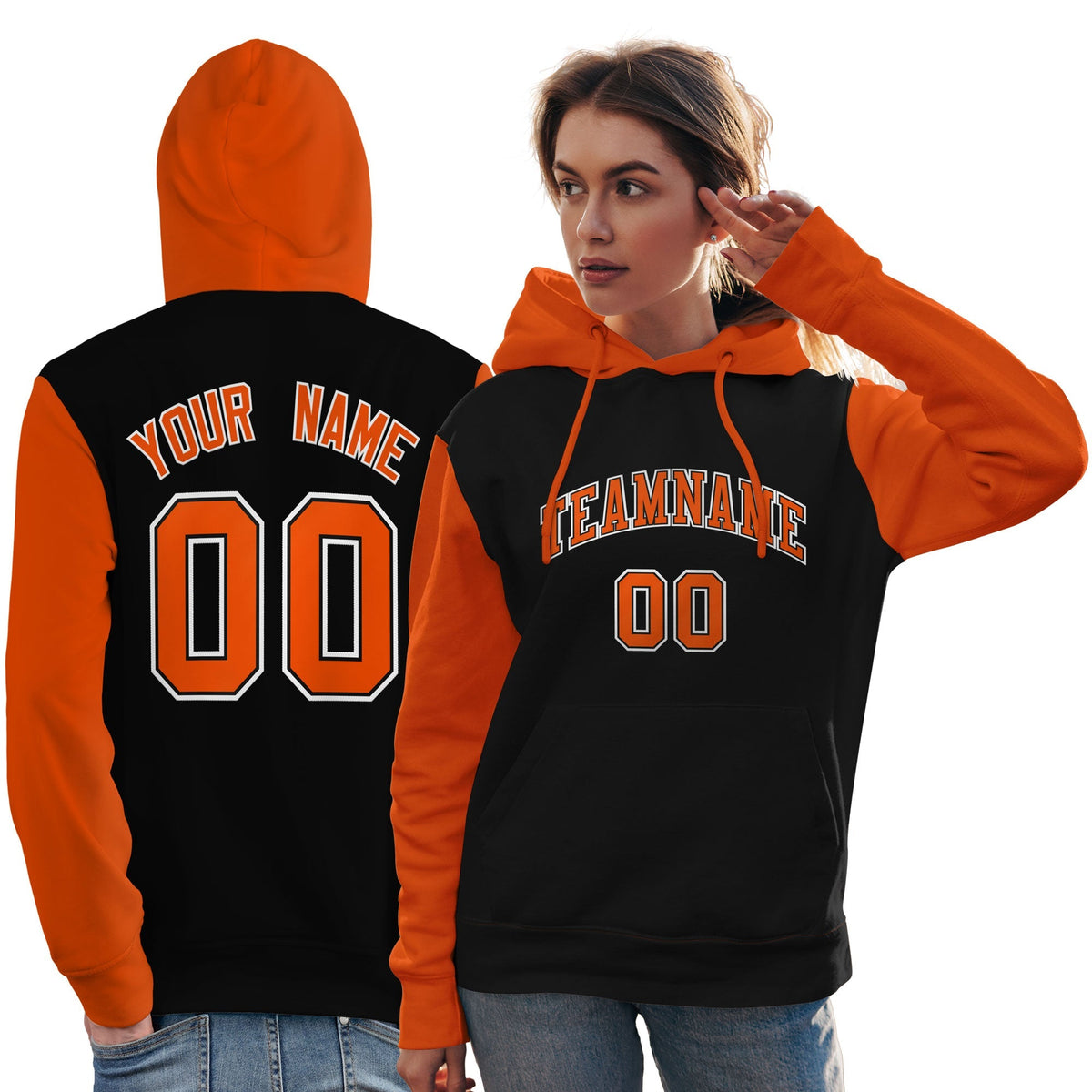Custom Black Orange-White Raglan Sleeves Pullover Personalized Team Sweatshirt Hoodie| KXKSHOP