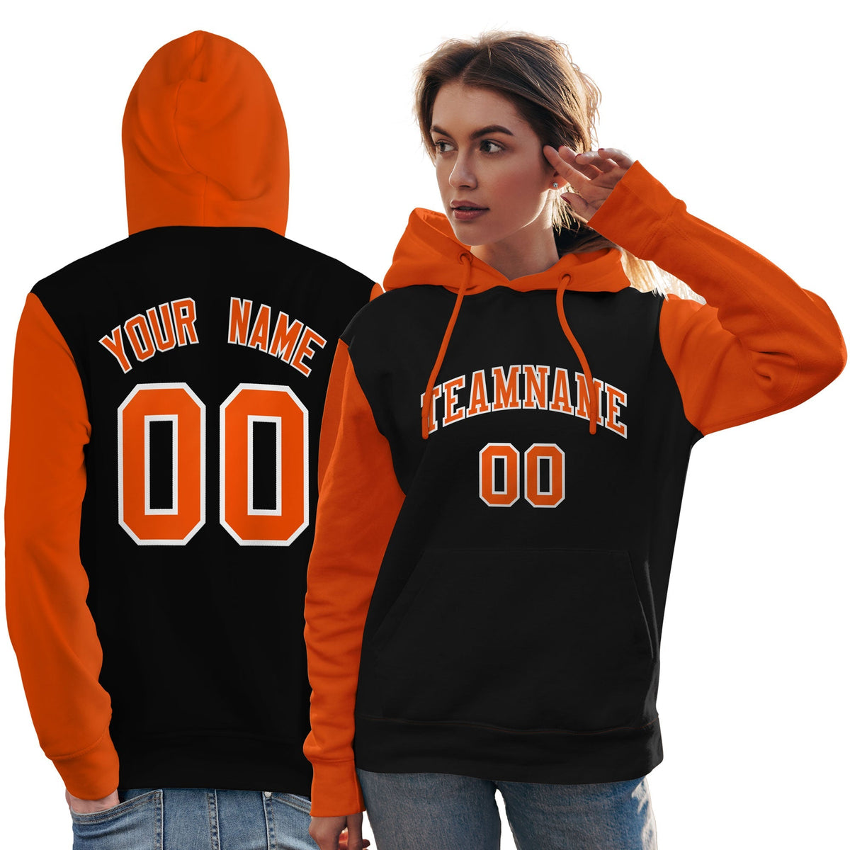 Custom Black Orange-White Raglan Sleeves Pullover Personalized Team Sweatshirt Hoodie| KXKSHOP
