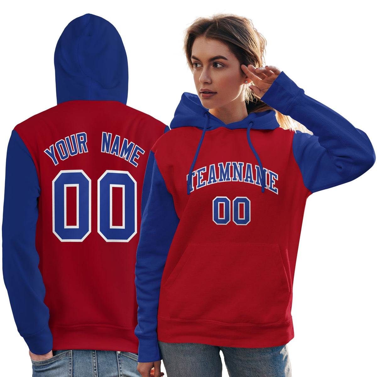 Custom Red Royal-White Raglan Sleeves Pullover Personalized Team Sweatshirt Hoodie| KXKSHOP