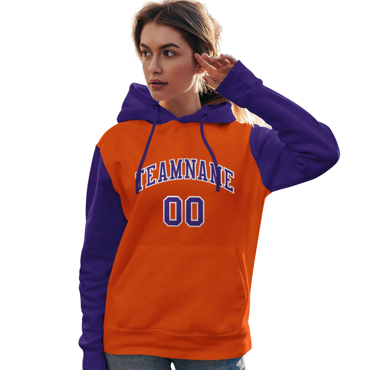 Custom Orange Purple-White Raglan Sleeves Pullover Personalized Team Sweatshirt Hoodie| KXKSHOP