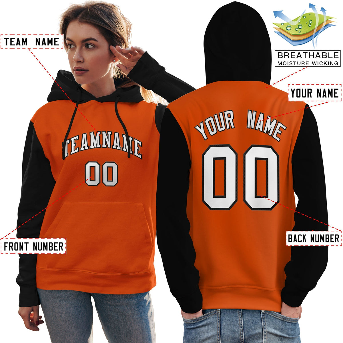 Custom Orange White-Black Raglan Sleeves Pullover Personalized Team Sweatshirt Hoodie| KXKSHOP