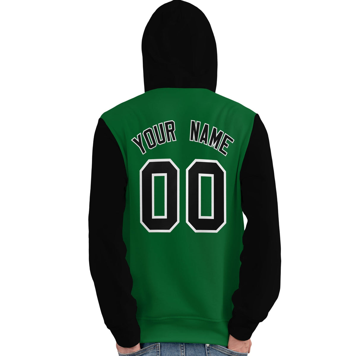 Custom Kelly Green Black-White Raglan Sleeves Pullover Personalized Team Sweatshirt Hoodie| KXKSHOP