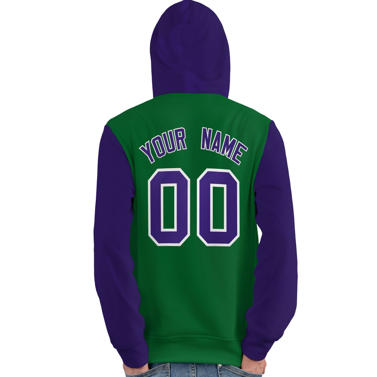 Custom Kelly Green Purple-White Raglan Sleeves Pullover Personalized Team Sweatshirt Hoodie| KXKSHOP
