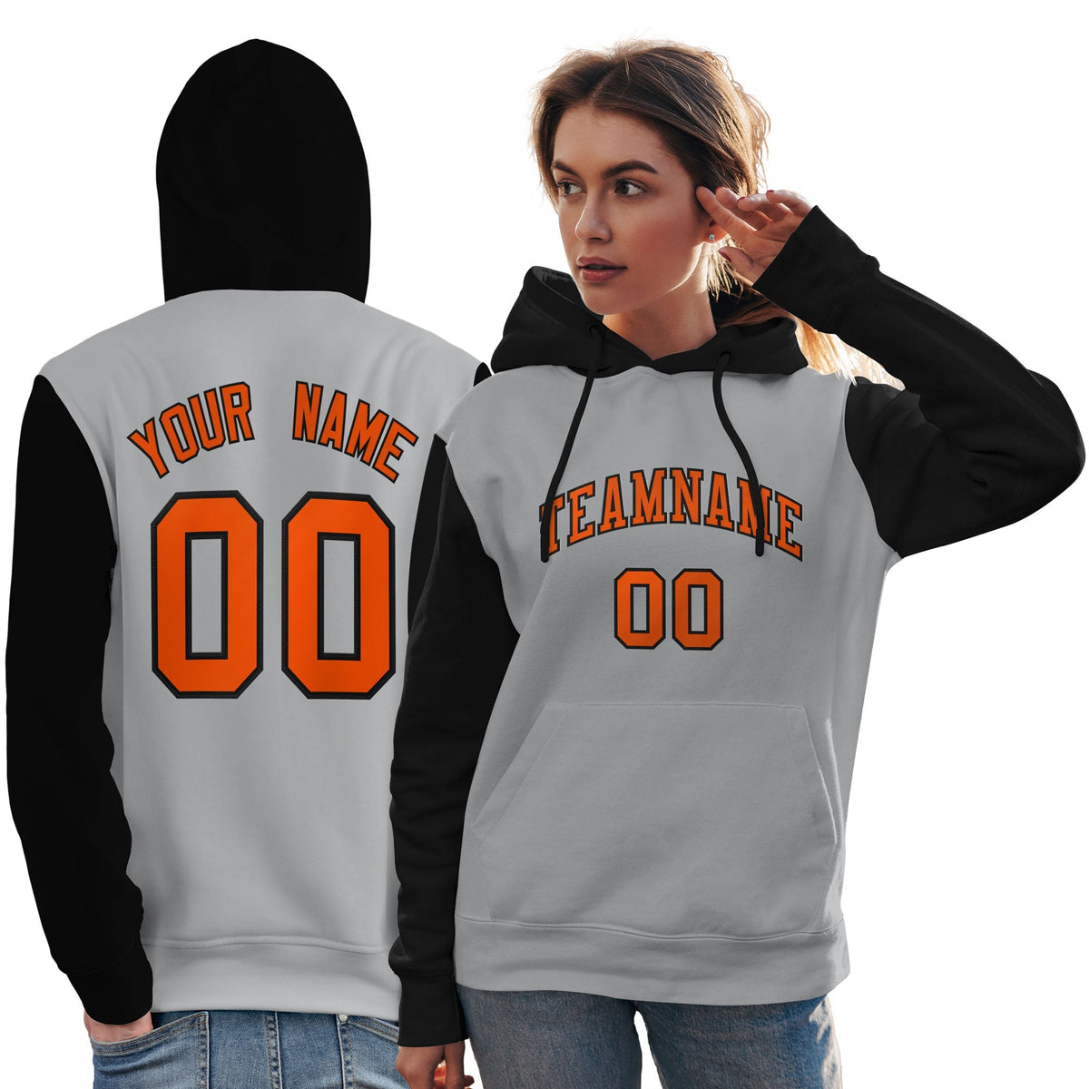 Custom Gray Orange-Black Raglan Sleeves Pullover Personalized Team Sweatshirt Hoodie| KXKSHOP