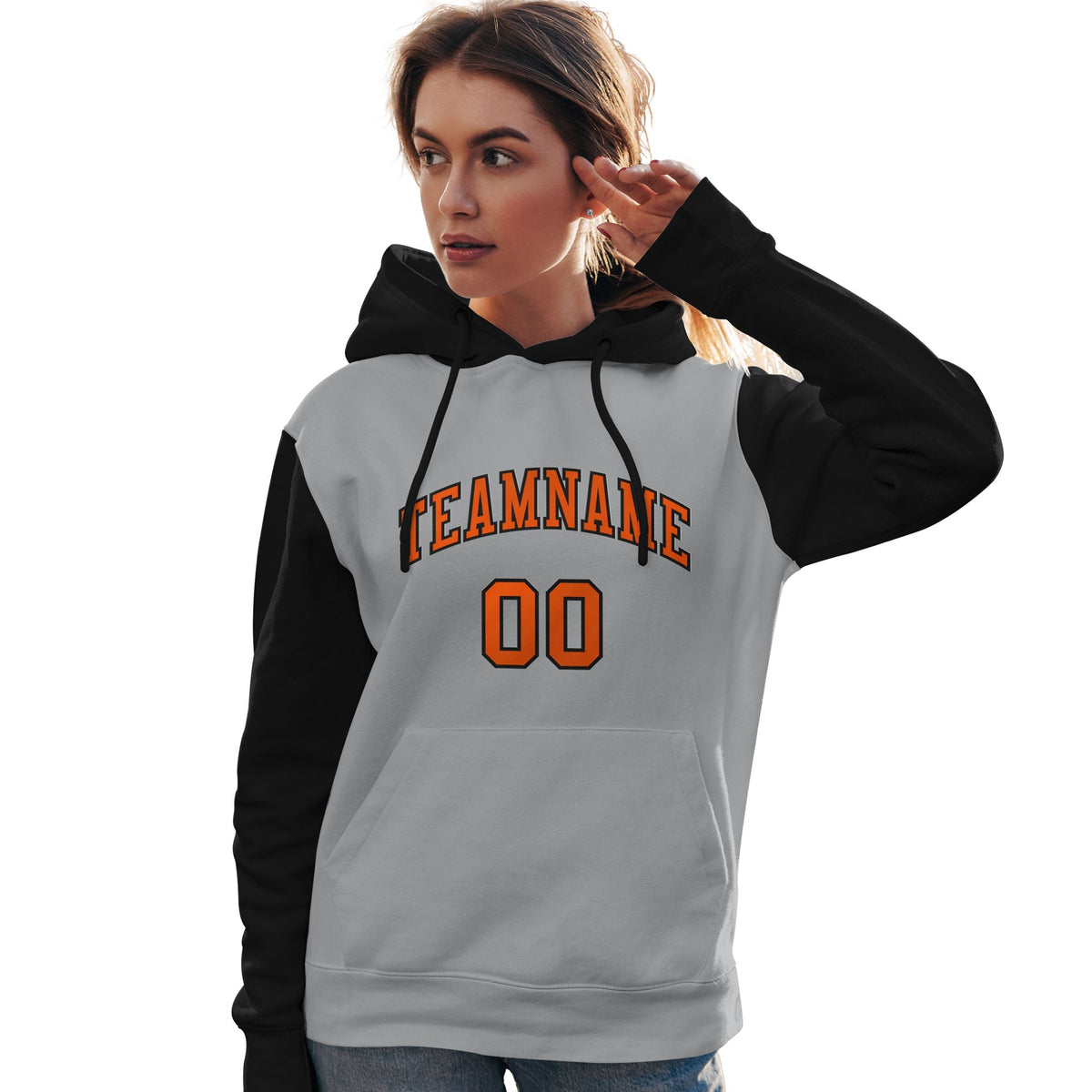 Custom Gray Orange-Black Raglan Sleeves Pullover Personalized Team Sweatshirt Hoodie| KXKSHOP