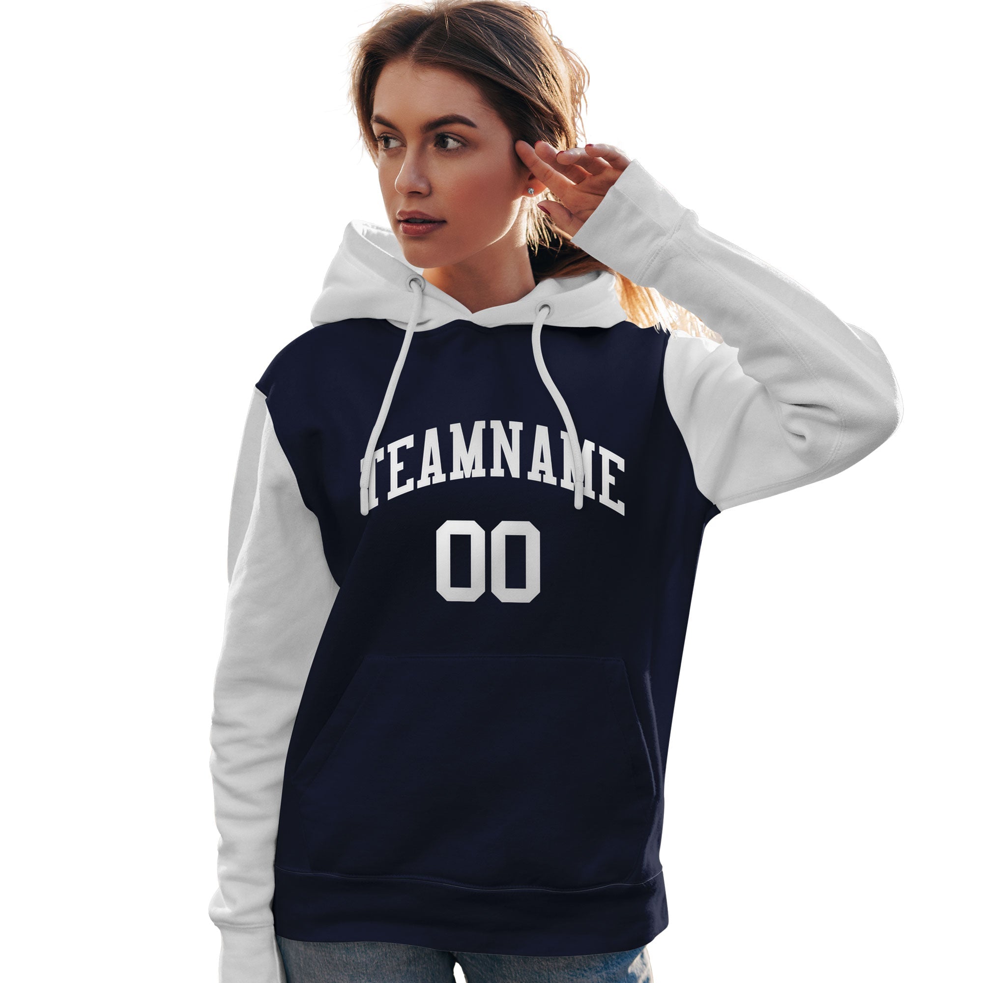 Custom Navy White Raglan Sleeves Pullover Personalized Team Sweatshirt Hoodie| KXKSHOP