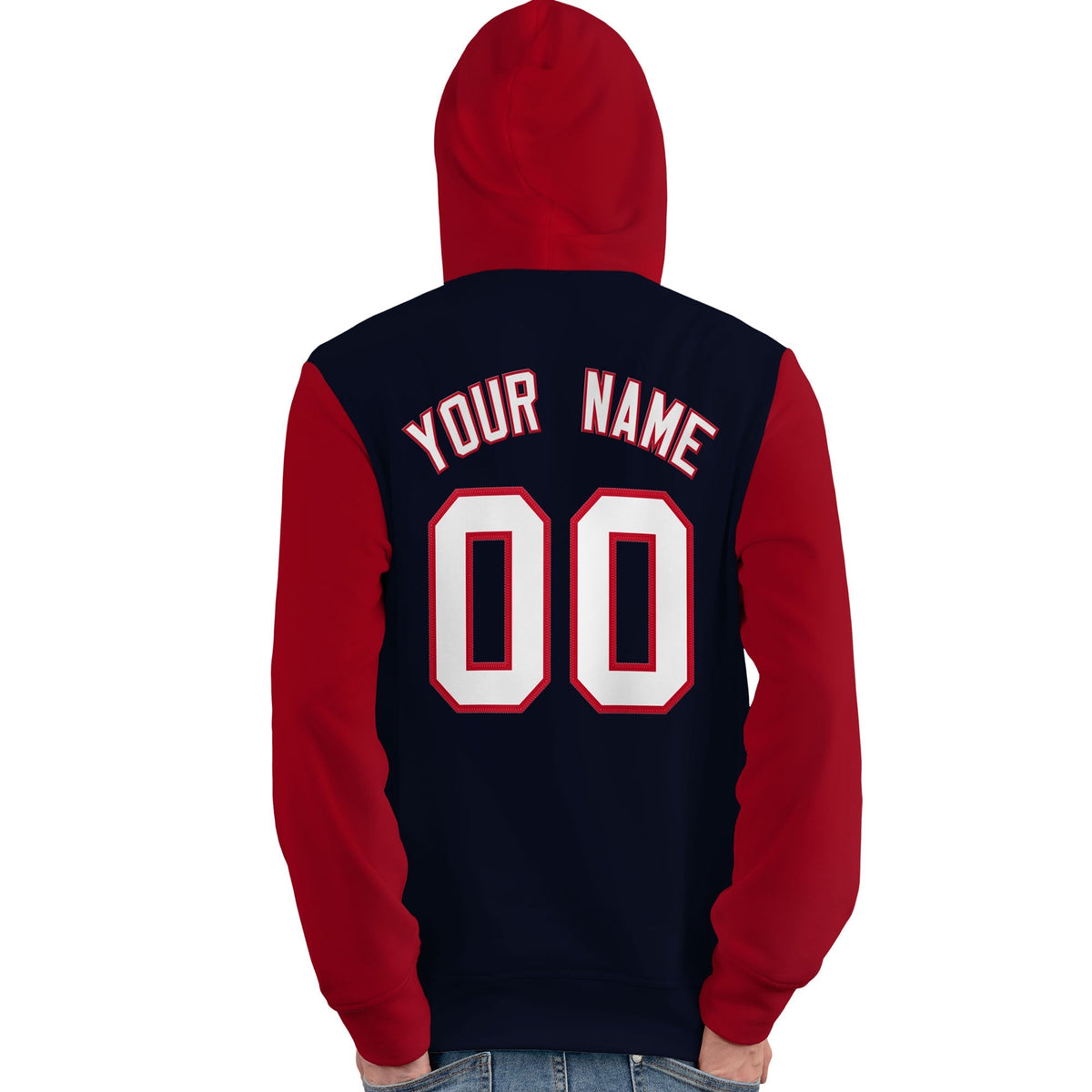Custom Navy White-Red Raglan Sleeves Pullover Personalized Team Sweatshirt Hoodie| KXKSHOP