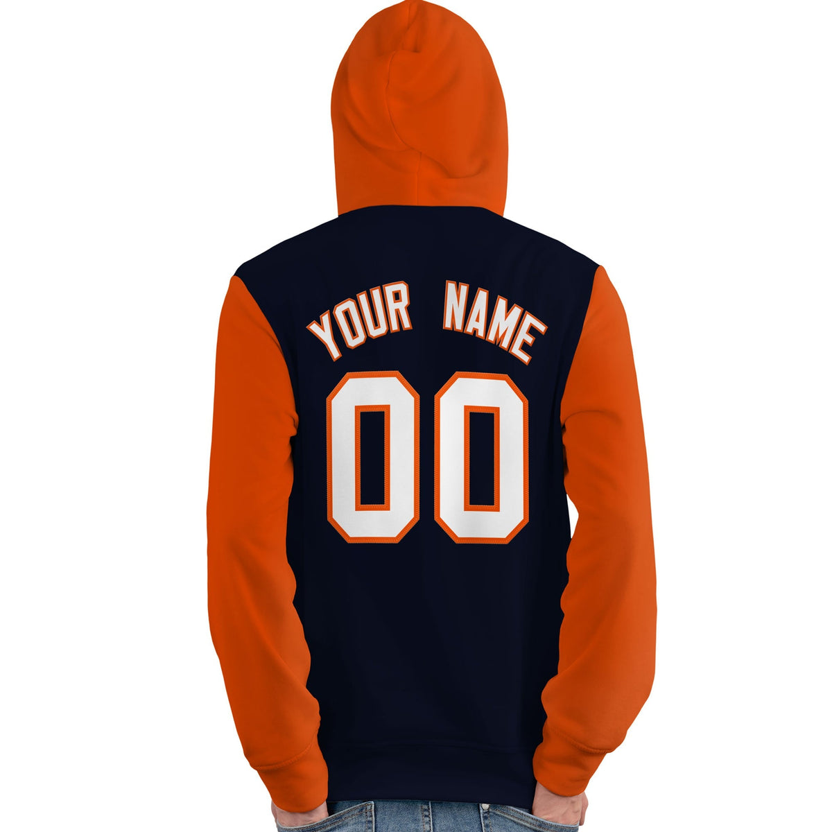 Custom Navy White-Orange Raglan Sleeves Pullover Personalized Team Sweatshirt Hoodie| KXKSHOP