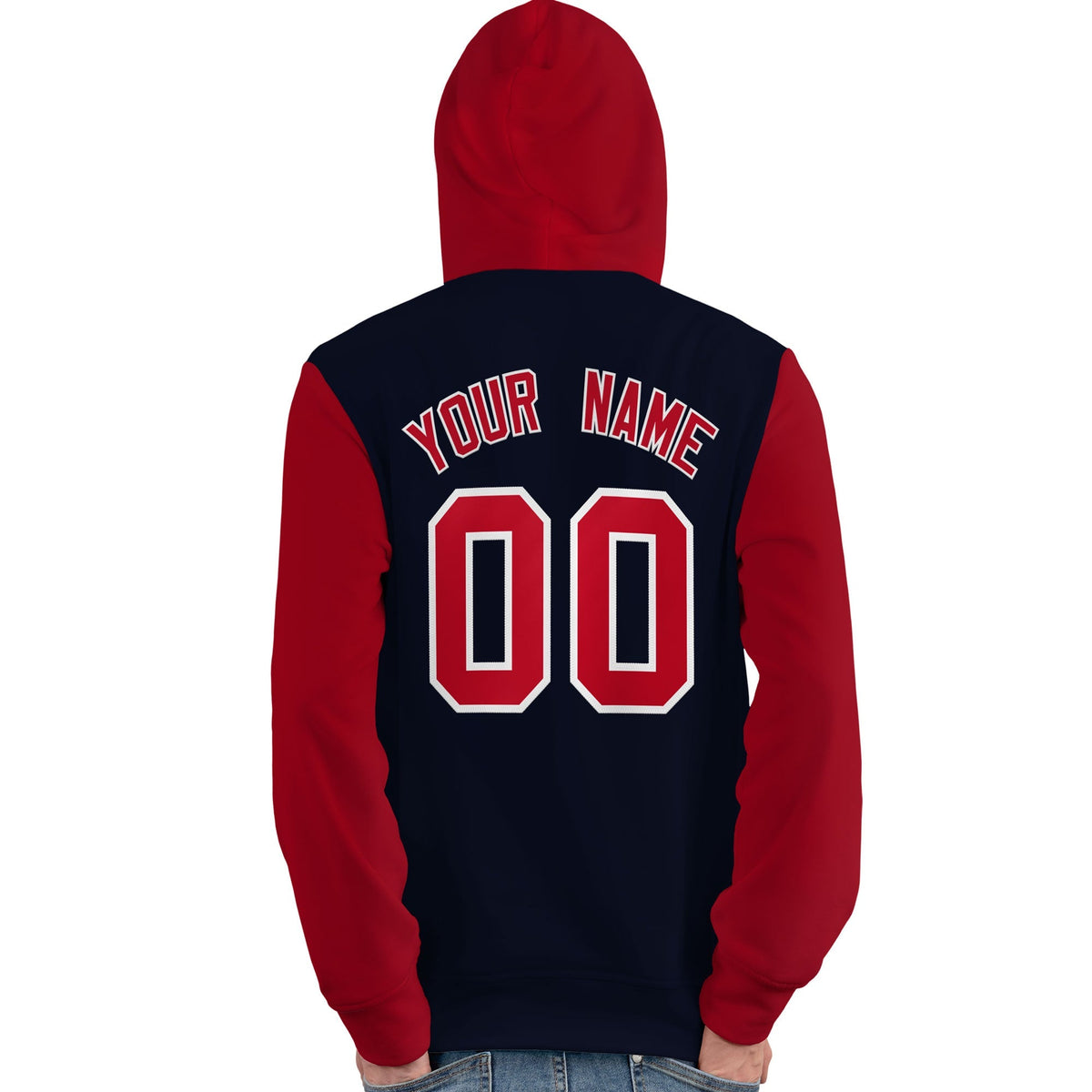 Custom Navy Red-White Raglan Sleeves Pullover Personalized Team Sweatshirt Hoodie| KXKSHOP
