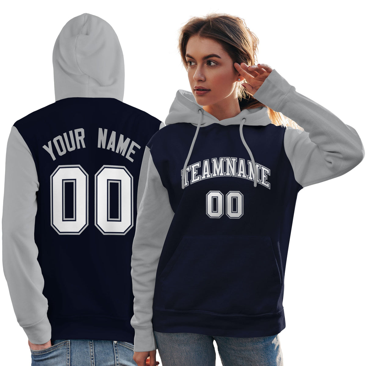 Custom Navy White-Gray Raglan Sleeves Pullover Personalized Team Sweatshirt Hoodie| KXKSHOP