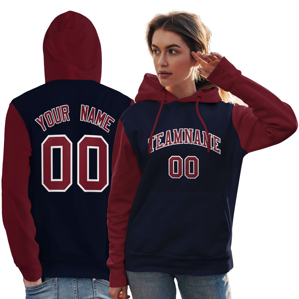 Custom Navy Crimson-White Raglan Sleeves Pullover Personalized Team Sweatshirt Hoodie| KXKSHOP