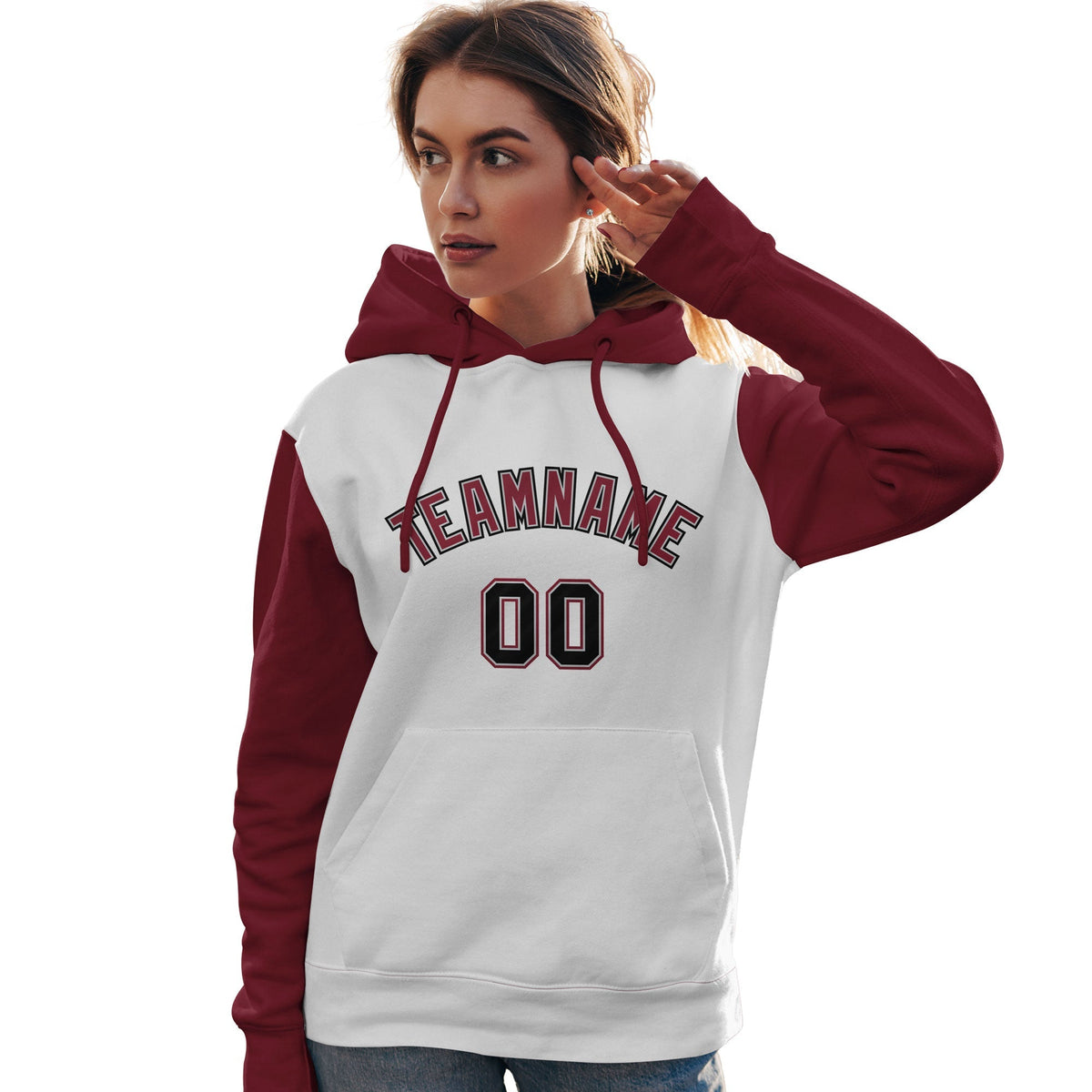 Custom White Crimson-Black Raglan Sleeves Pullover Personalized Team Sweatshirt Hoodie| KXKSHOP