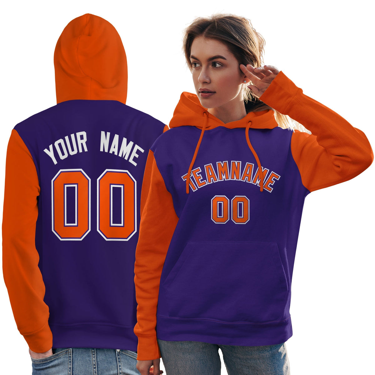 Custom Purple Orange-White Raglan Sleeves Pullover Personalized Team Sweatshirt Hoodie| KXKSHOP